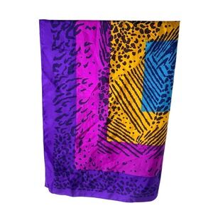 Sacha for Basha Silk Scarf Vtg 80s Animal Print Colorblock Purple Pink Yellow